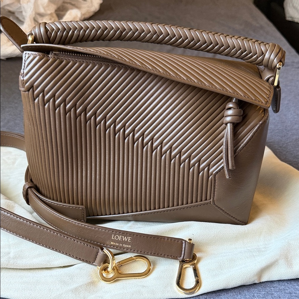 Loewe Brown Woven-Textured Small Puzzle Shoulder Bag